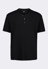 Kandido Men's Short Sleeve Slub Jersey Relaxed Henley Top, Black - BM24605