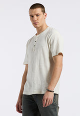 Kandido Men's Short Sleeve Slub Jersey Relaxed Henley Top, Milk - BM24605