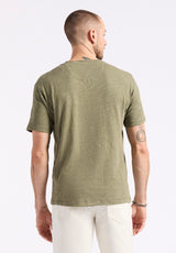 Kandido Men's Short Sleeve Slub Jersey Relaxed Henley Top, Army Green - BM24605