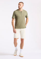 Kandido Men's Short Sleeve Slub Jersey Relaxed Henley Top, Army Green - BM24605