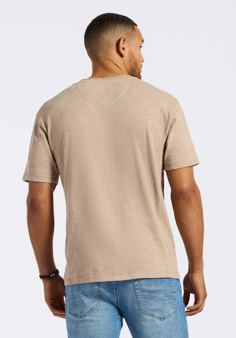 Kandido Men's Short Sleeve Slub Jersey Relaxed Henley Top, Tuffet Beige - BM24605