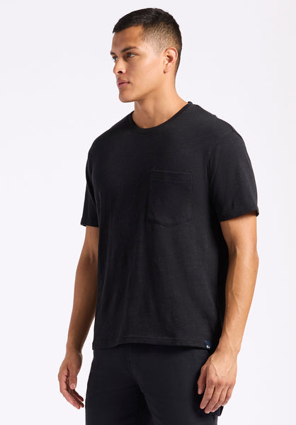 Kander Men's Slub Knit Crew Neck Pocket T-Shirt, Black - BM24606