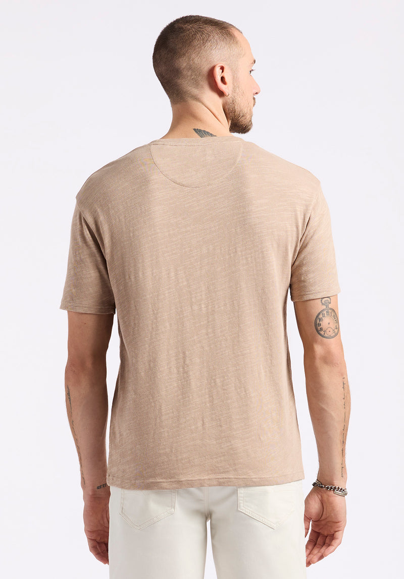 Kander Men's Slub Knit Crew Neck Pocket T-Shirt, Tuffet Beige - BM24606