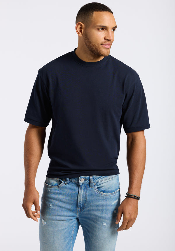 Kinsley Men's Piqué Crew Neck Relaxed T-Shirt, Midnight Blue - BM24609