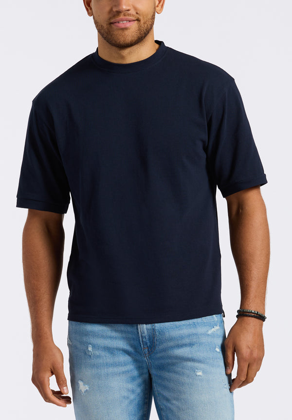 Kinsley Men's Piqué Crew Neck Relaxed T-Shirt, Midnight Blue - BM24609