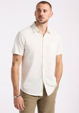 Savoya Men's Short-Sleeve Slub Jersey Button-Up Fitted Shirt, Milk - BM24612