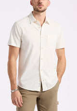 Savoya Men's Short-Sleeve Slub Jersey Button-Up Fitted Shirt, Milk - BM24612