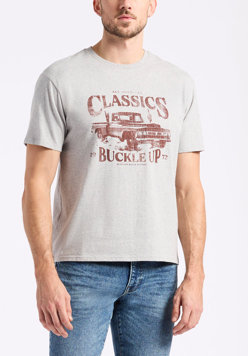 Trige Men's Graphic T-Shirt with Pickup Truck Print, Heather Grey - BM24631