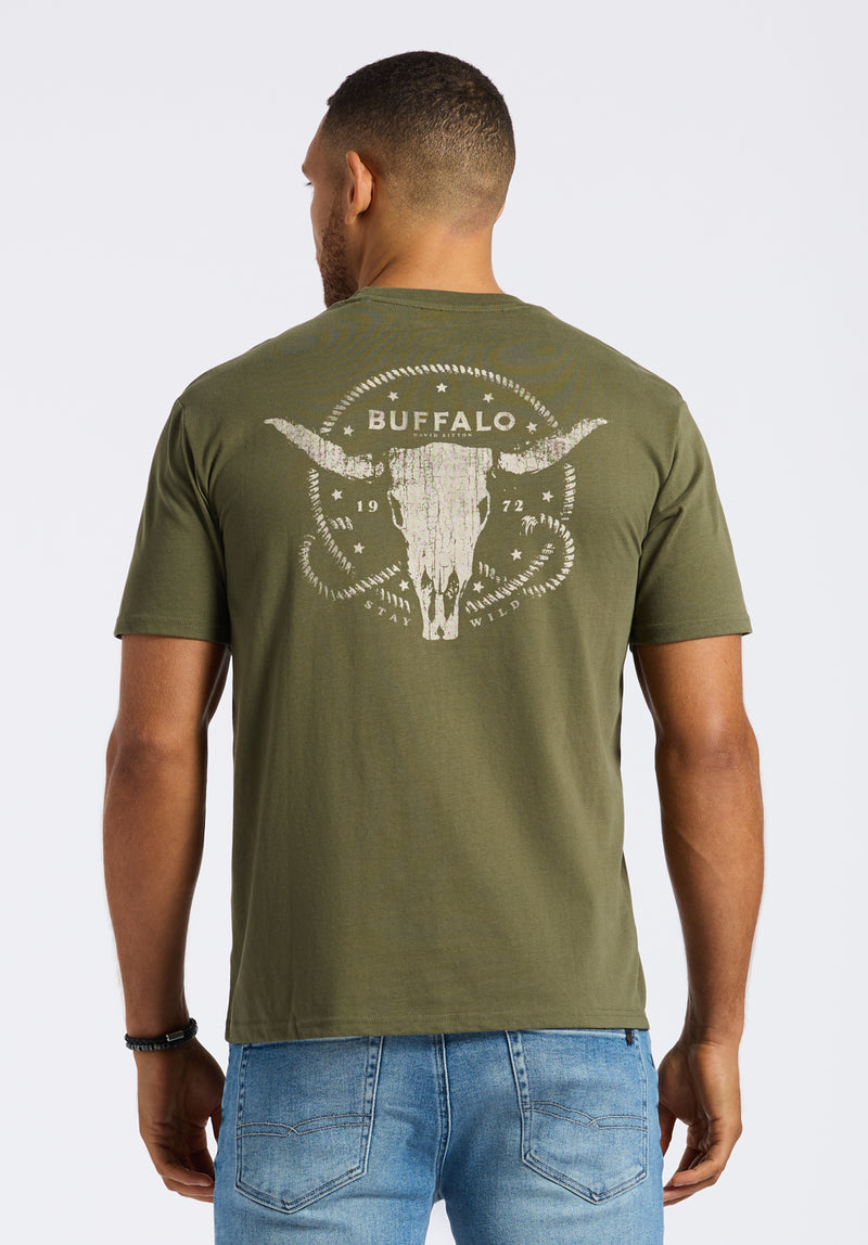 Toftlund Men's Graphic T-Shirt with Bull Skull Print, Fern Green - BM24635