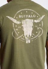 Toftlund Men's Graphic T-Shirt with Bull Skull Print, Fern Green - BM24635