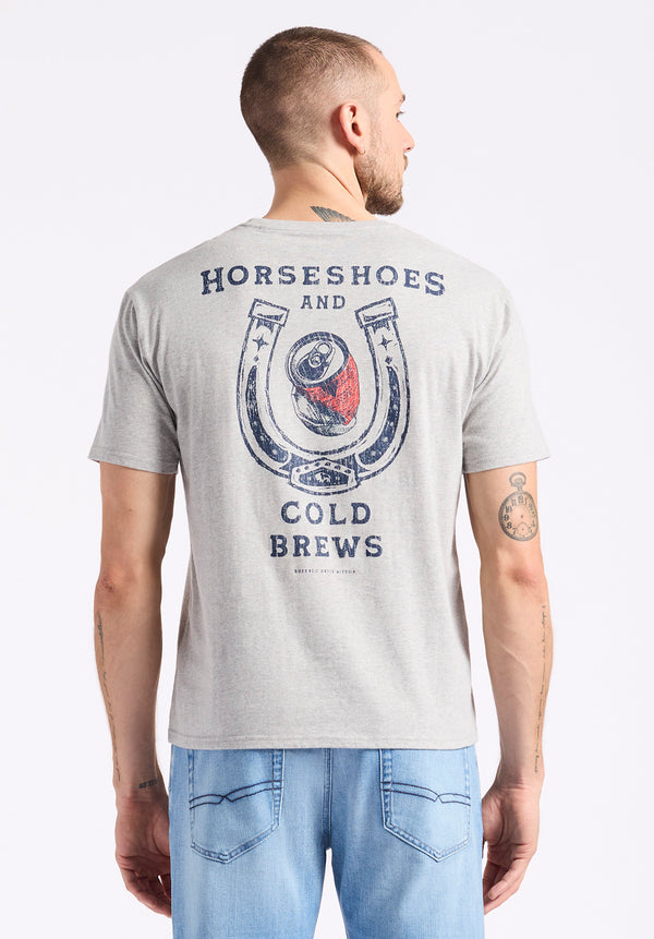 Tastrup Men's Graphic T-Shirt with Horseshoes Print, Heather Grey - BM24637