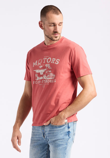 Trokes Men's Graphic T-Shirt with Motors Print, Mineral Red - BM24638