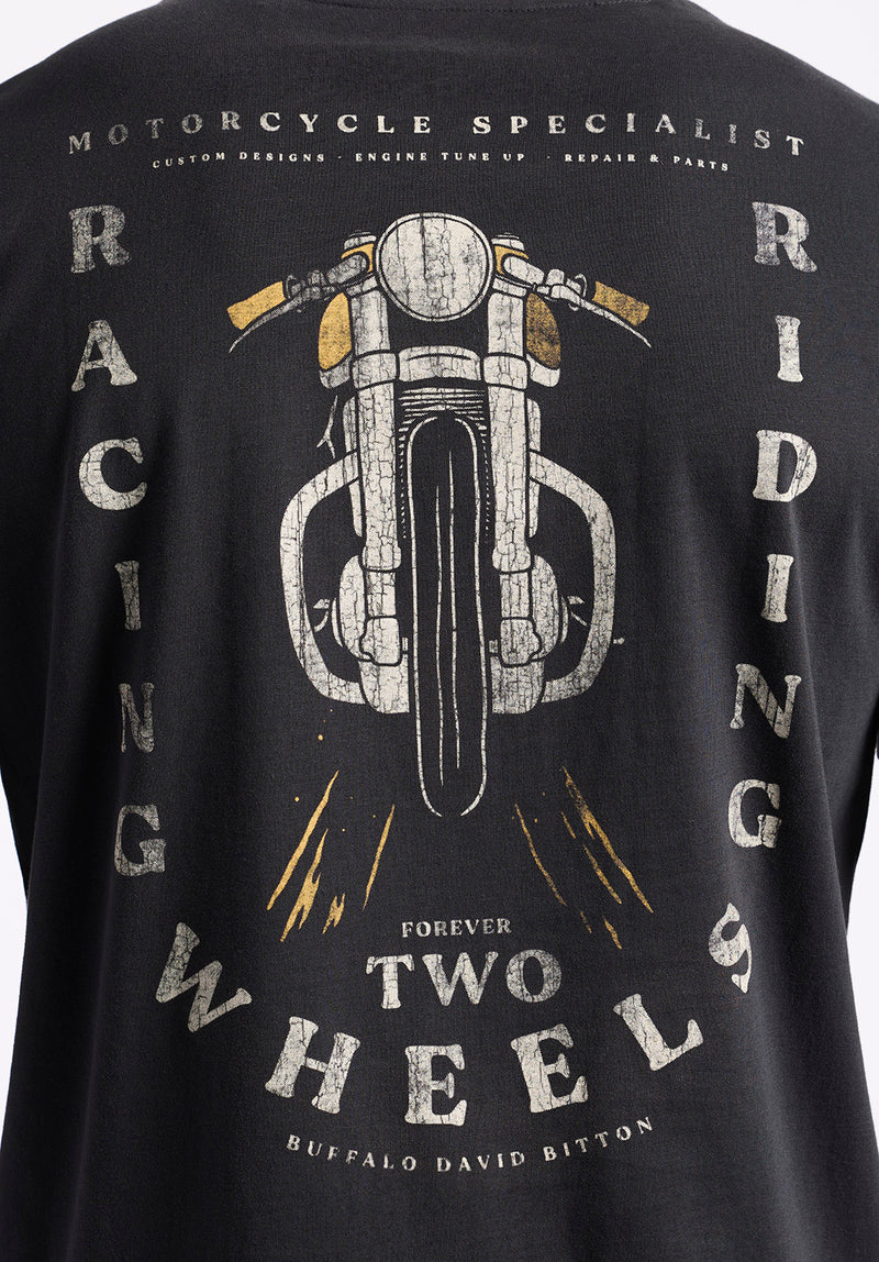 Theels Men's Graphic T-Shirt with Motorcycle Print, Black - BM24639