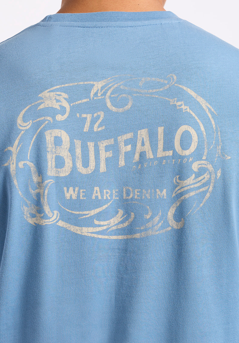 Tuffalo Men's Graphic T-Shirt with Buffalo Print, Coronet Blue - BM24644