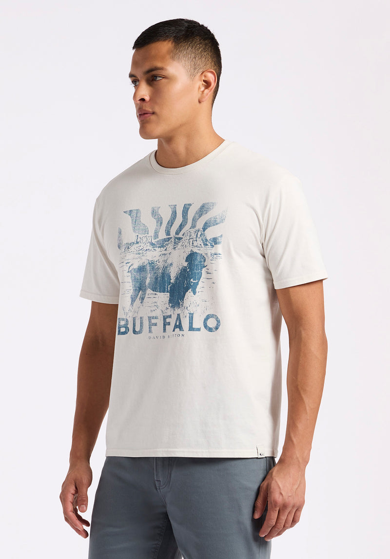 Tison Men's Graphic T-Shirt with Buffalo Print, Milk - BM24645