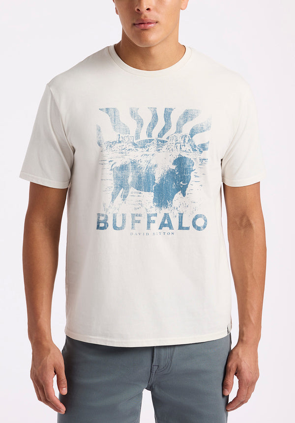 Tison Men's Graphic T-Shirt with Buffalo Print, Milk - BM24645