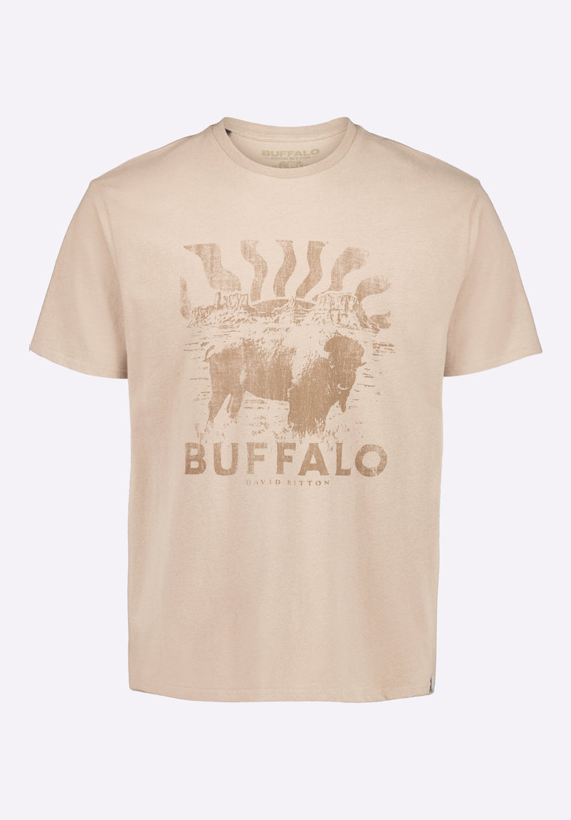 Tison Men's Graphic T-Shirt with Buffalo Print, Tuffet Beige - BM24645