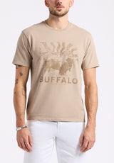 Tison Men's Graphic T-Shirt with Buffalo Print, Tuffet Beige - BM24645