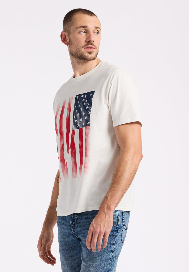 Tusaf Men's Graphic T-Shirt with American Flag Print, Milk - BM24648