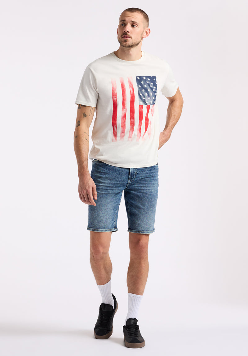 Tusaf Men's Graphic T-Shirt with American Flag Print, Milk - BM24648