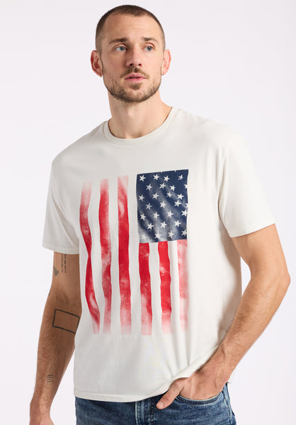 Tusaf Men's Graphic T-Shirt with American Flag Print, Milk - BM24648