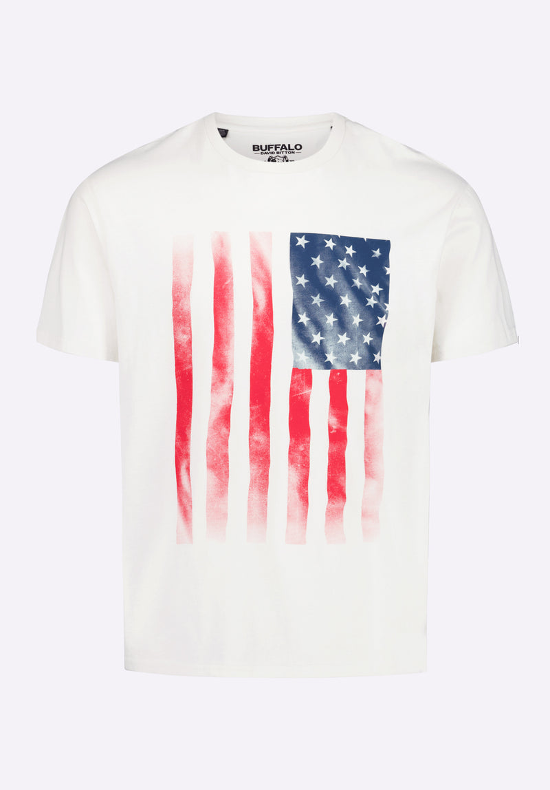 Tusaf Men's Graphic T-Shirt with American Flag Print, Milk - BM24648