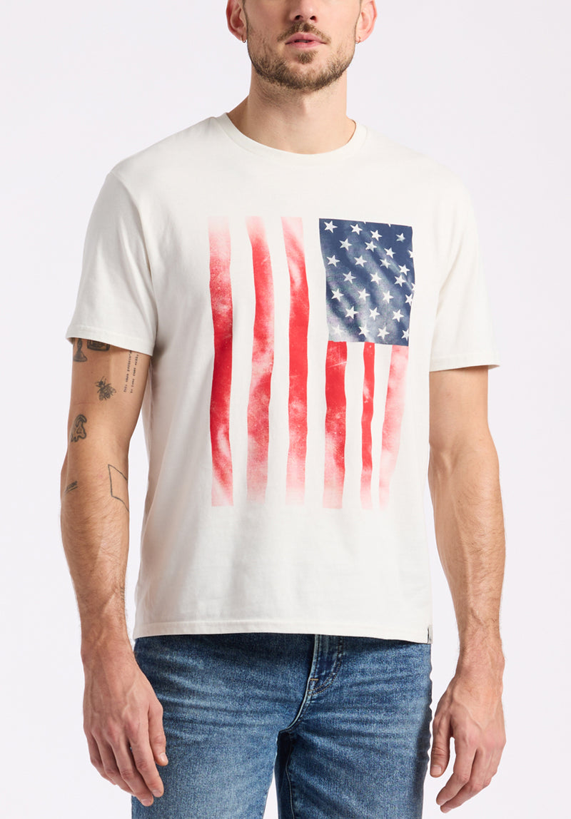 Tusaf Men's Graphic T-Shirt with American Flag Print, Milk - BM24648