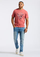 Tarz Men's Graphic T-Shirt with Bull Skull Motif, Miniral Red - BM24649