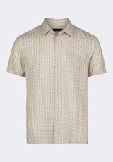 Sirilo Men's Short Sleeve Button-Up Fitted Shirt with Geometric Print, Milk - BM24652