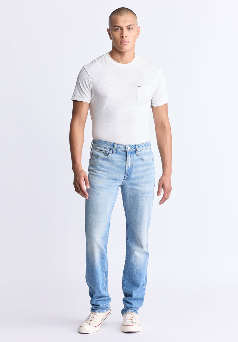 Buffalo David Bitton Straight Six Men's Crinkled and Sanded Jeans, Light blue - BM26000