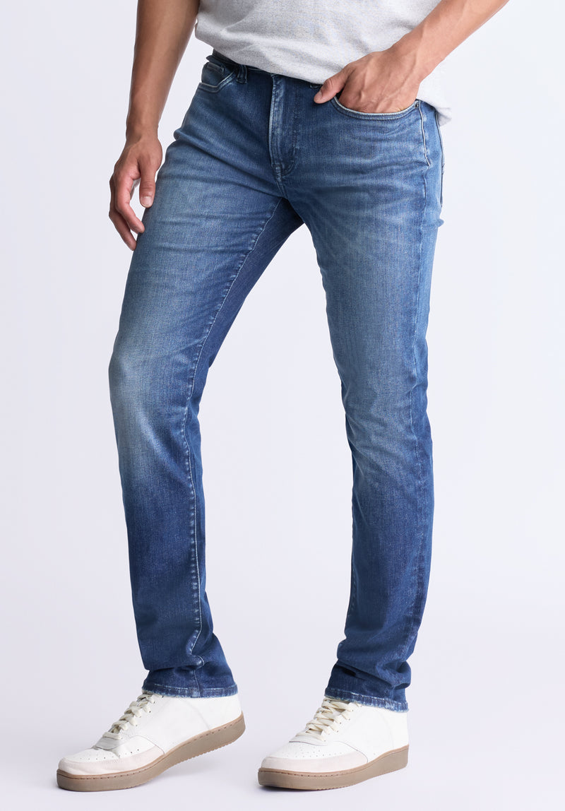 Buffalo David Bitton Slim Ash Men's Crinkled and Worn Jeans, Indigo - BM26008