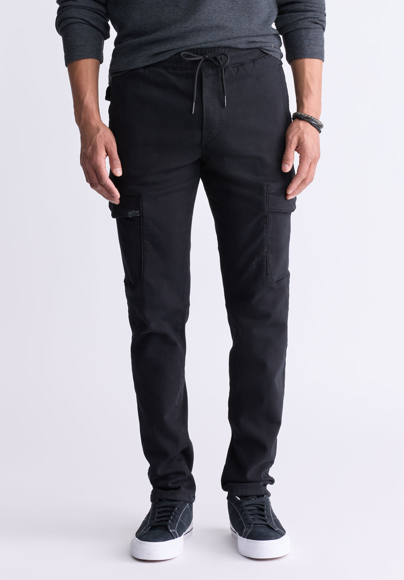 Buffalo David Bitton Slim Tapered Jim Men's Freedom Flex Drawstring Pants, Black - BM26010