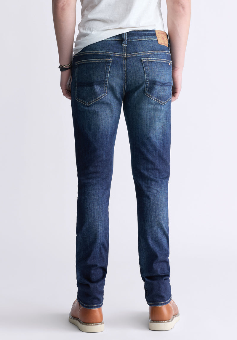 Slim Ash Men's Jeans, Contrast Whiskered Indigo - BM26024