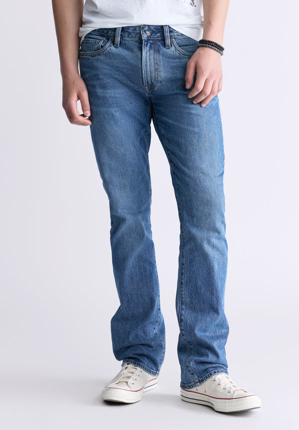 Slim Boot King Men's Jeans, Creased and Sanded Indigo - BM26033