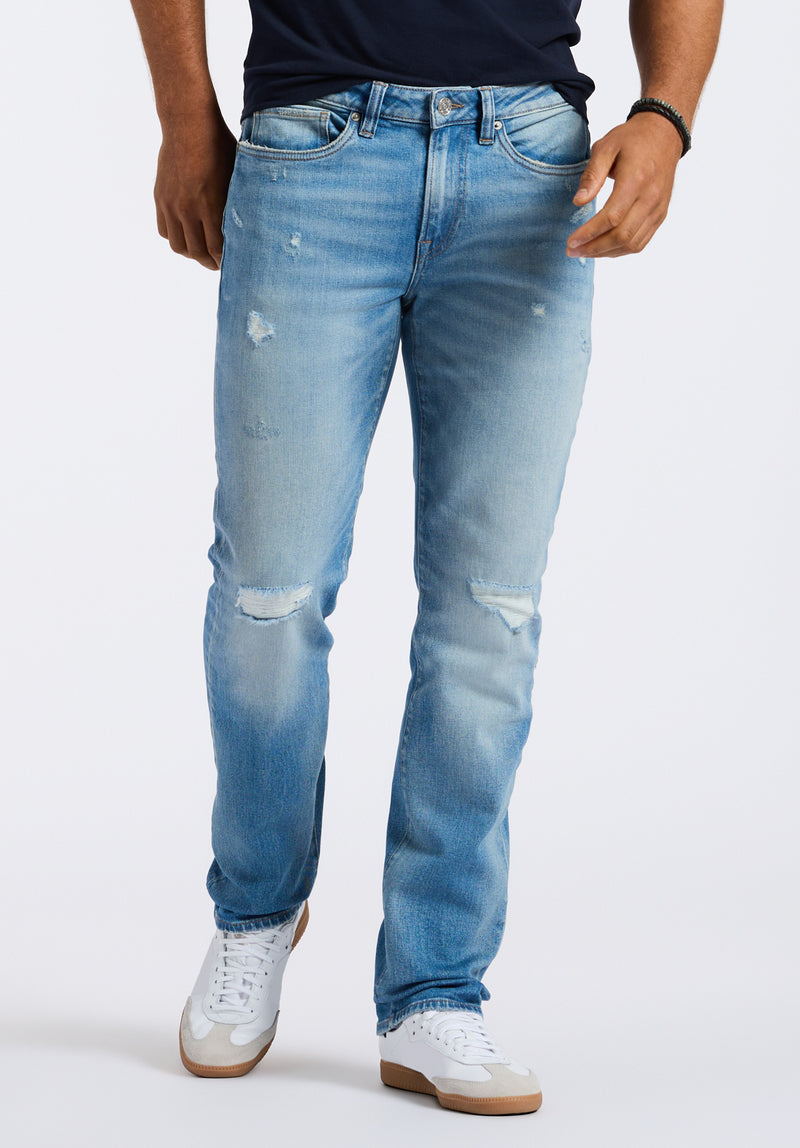 Straight Six Men's Distressed Jeans, Light Vintage Blue - BM26058