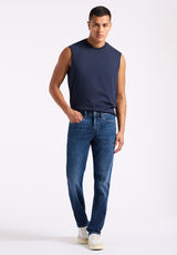 Slim Ash Men's Jeans, Whiskered and Contrasted Indigo - BM26073