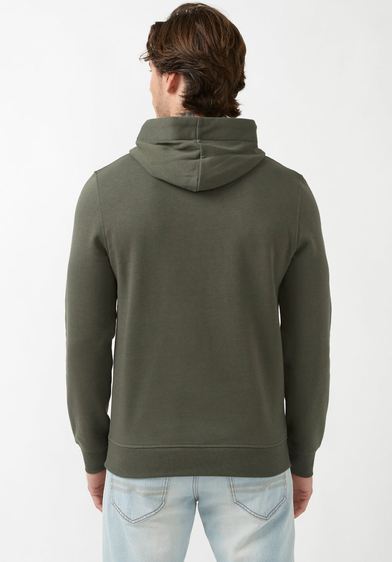 Fadol Men's Embossed Fleecy Hoodie in Thyme Green - BPM13610