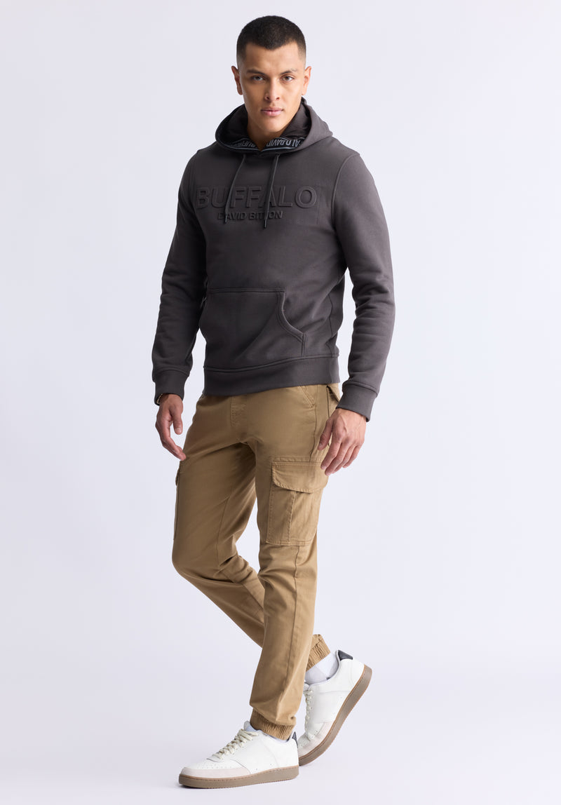 Fadol Men's Embossed Logo Hooded Sweatshirt, Charcoal - BPM13610V