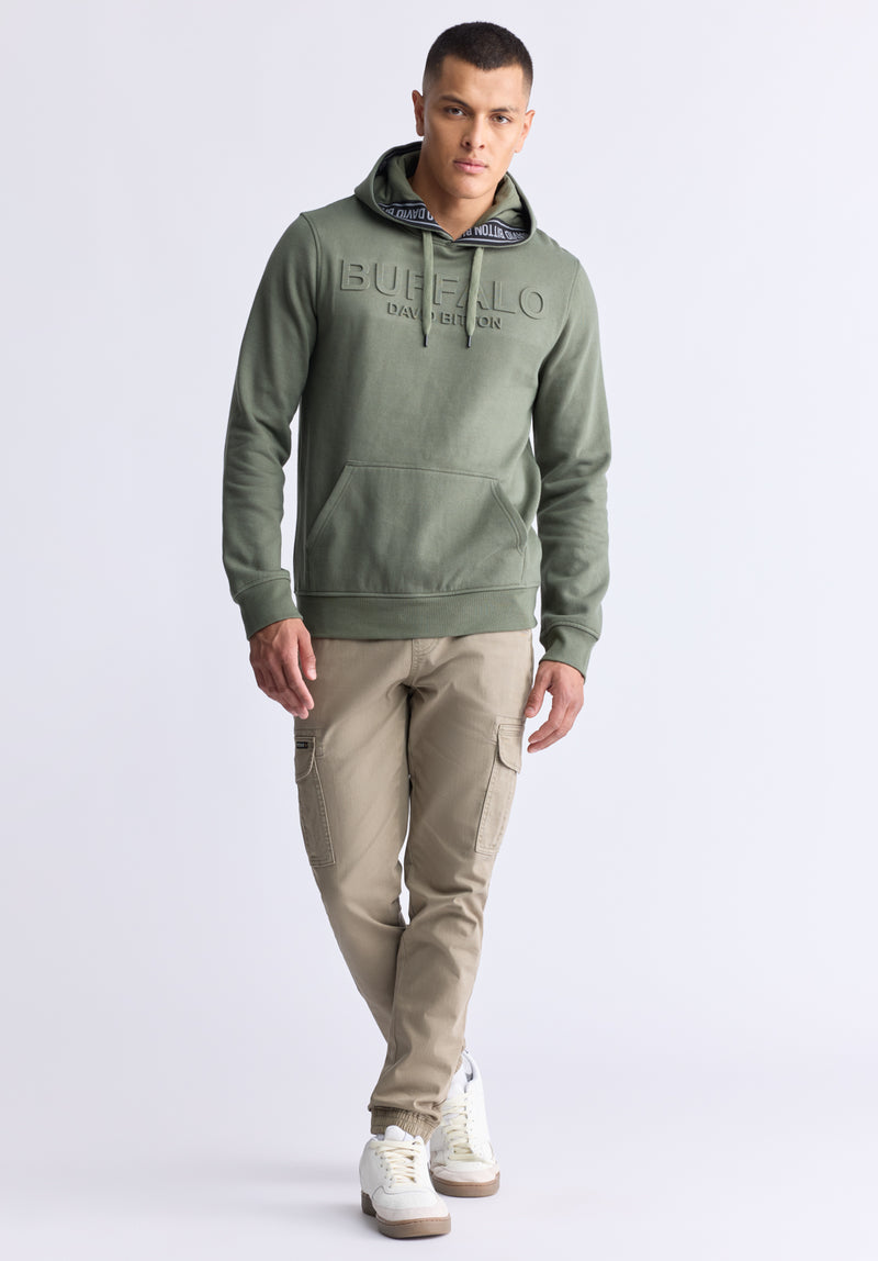 Fadol Men's Embossed Logo Hooded Sweatshirt, Army green - BPM13610V