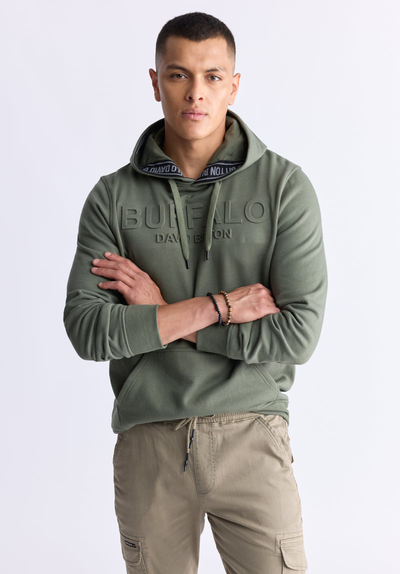 Fadol Men's Embossed Logo Hooded Sweatshirt, Army green - BPM13610V