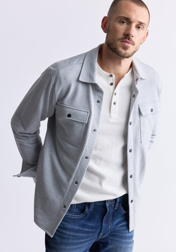 Veste-chemise gris pâle chiné Fabion pour hommes - BPM14114