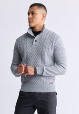 Watcher Men's Cable Knit Henley Sweater, Grey - BPM14163