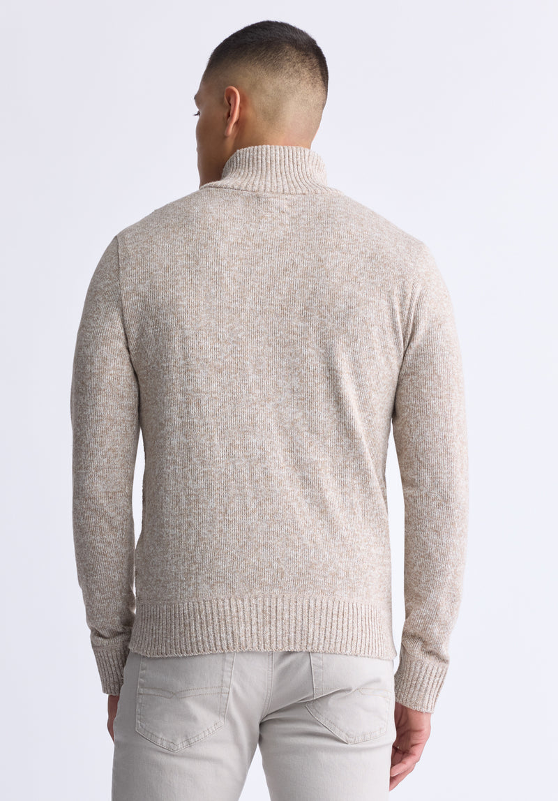 Watcher Men's Cable Knit Henley Sweater, Beige - BPM14163