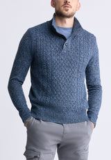 Watcher Men's Cable Knit Henley Sweater, Navy - BPM14163