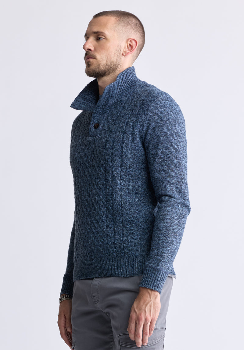 Watcher Men's Cable Knit Henley Sweater, Navy - BPM14163