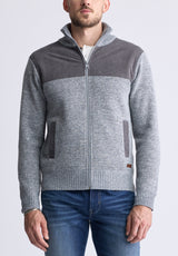 Watchman Men’s Contrasting High Neck Zip-up Sweater, Grey - BPM14168