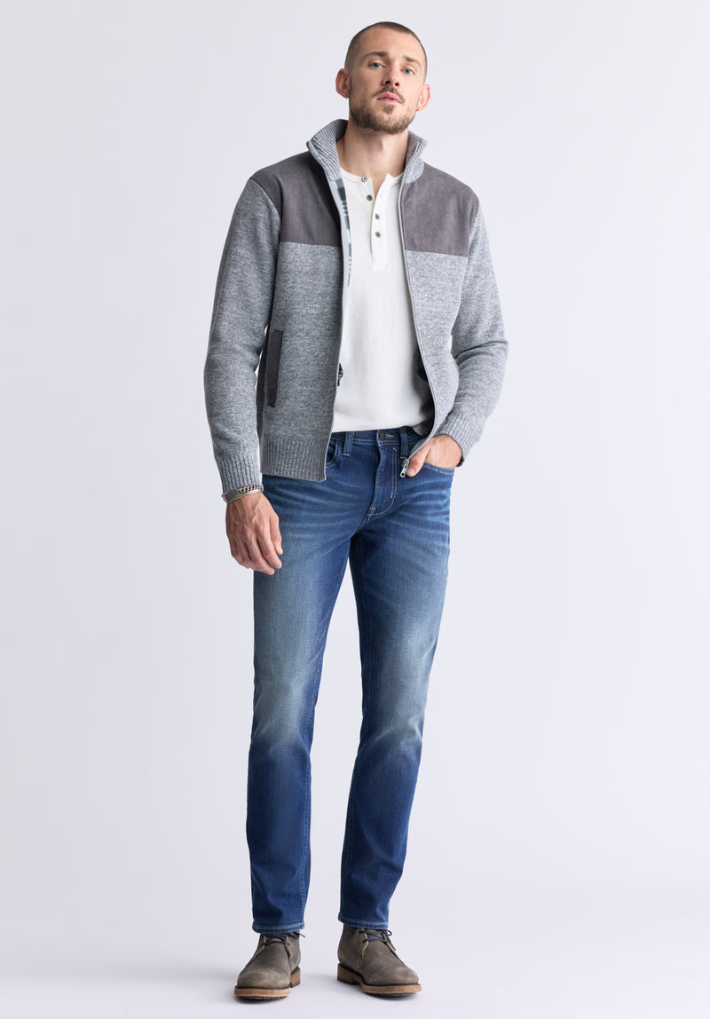 Watchman Men’s Contrasting High Neck Zip-up Sweater, Grey - BPM14168