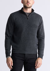 Wernek Men's Quarter-Zip Ribbed Knit Sweater, Dark Grey - BPM14177