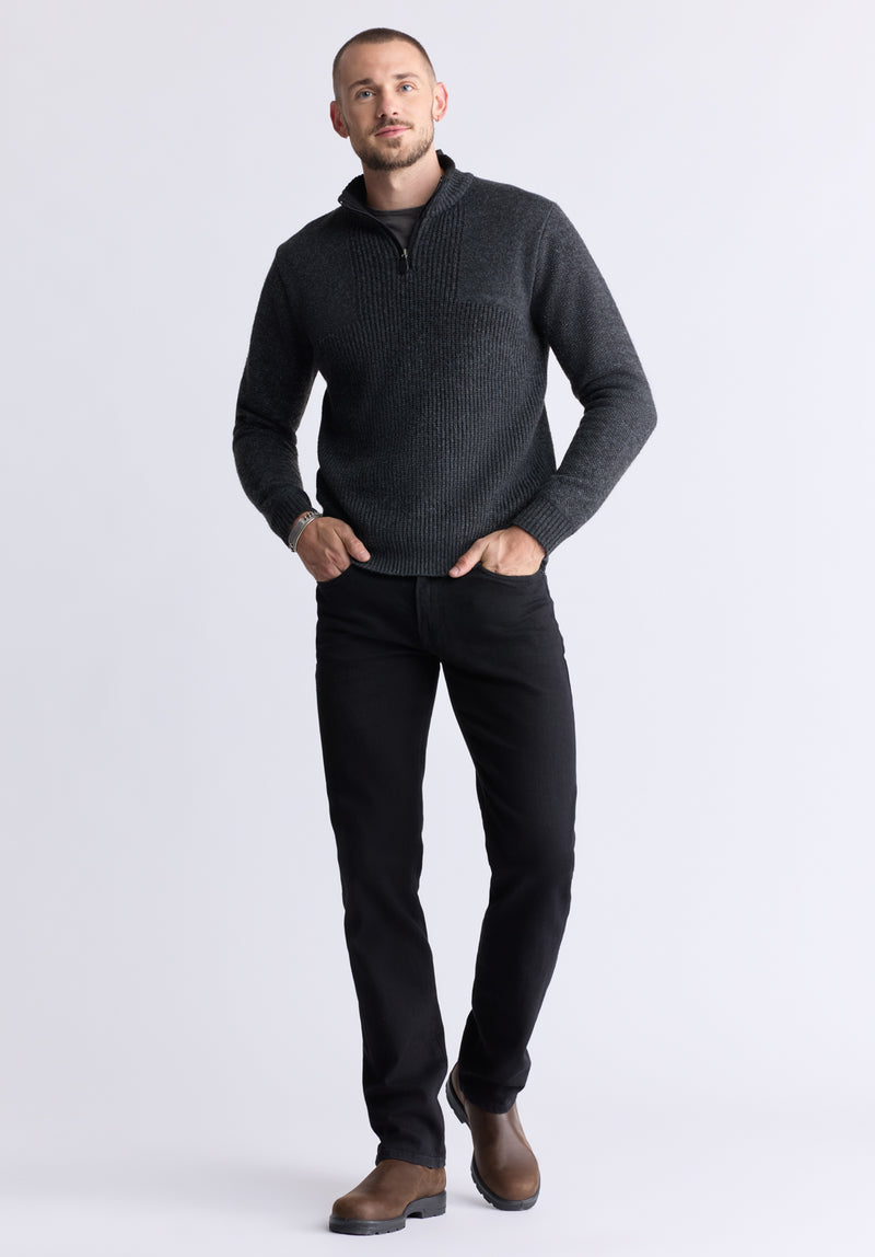 Wernek Men's Quarter-Zip Ribbed Knit Sweater, Dark Grey - BPM14177