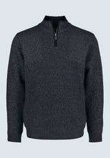 Wernek Men's Quarter-Zip Ribbed Knit Sweater, Dark Grey - BPM14177